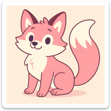 pink and white fox with a fluffy long tail, soft pastel illustration style sticker