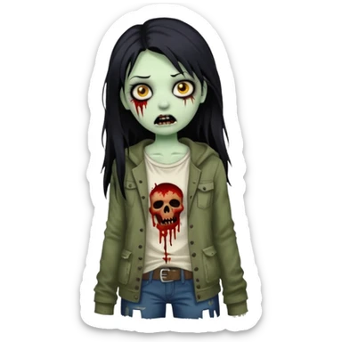 white girl like a zombie with black long hair sticker