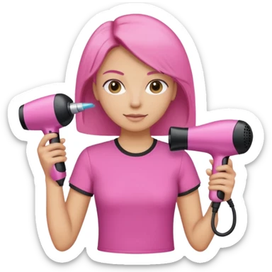 peluquera con camiseta rosa y secador en la mano sticker