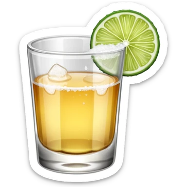 Tequila shot with salt and lime slice on rim sticker