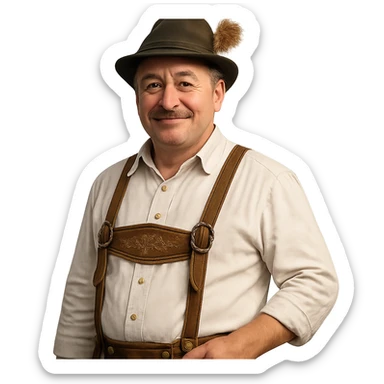 a German man in traditional clothing with a friendly expression sticker