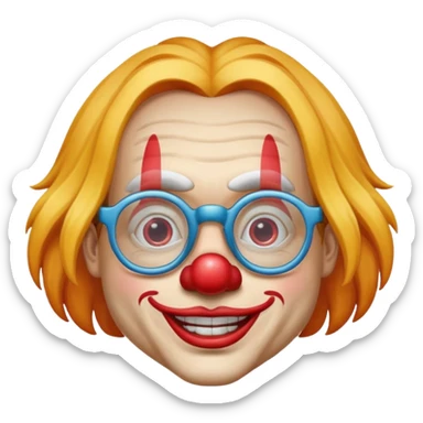 Funny clown wearing spectacles and having long hair like girls in face farming layers sticker