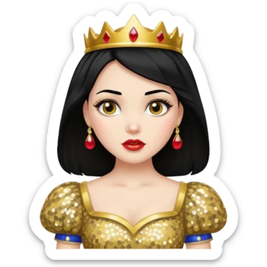 Snow White from Disney Princess with black hair, gold sequin outfit sticker