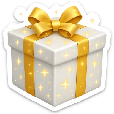 Add sparkles to the white present. Keep the background transparent. The style is a white present with a transparent background. sticker