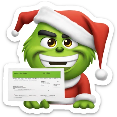 Grinch with santa hat and invoice in hand sticker