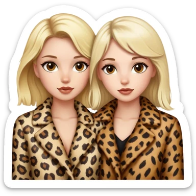 A blonde girl and brunette girl in leopard print coats sticker