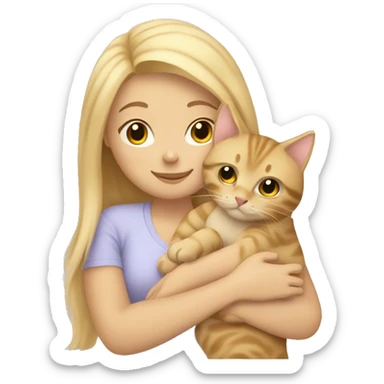 Blonde hair girl snuggling beige tabby cat sticker