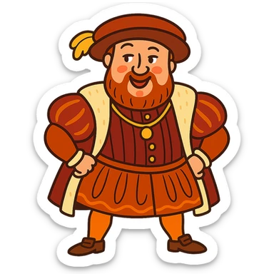 flat toon style bright colored Henry the 8th with humorous look sticker