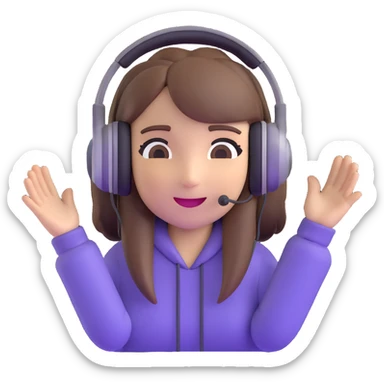 brown-haired gamer girl, excited expression, headphones, head only, emote sticker