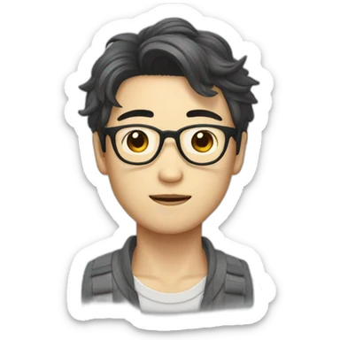korean guy with glasses and curtains hair sticker