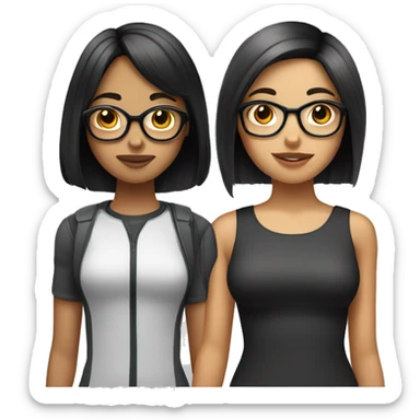 Tow Teenager girls one of them have a bob cut and a grey highlight and the other has a long black hair and both of them are wearing glasses  sticker