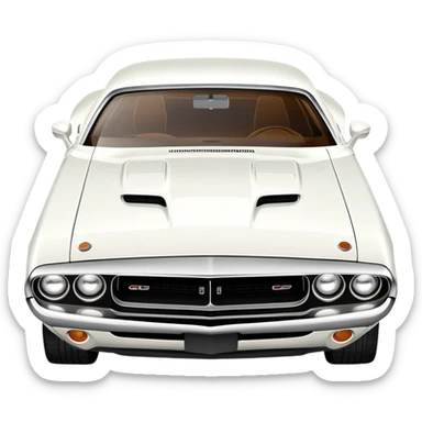 Pristine white 1971 Dodge Challenger with perfect structure, accurate three-quarter 30-degree view showing detailed headlights and grille, classic muscle car silhouette, completely white, iOS emoji style sticker