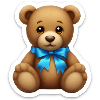 Cute Brown teddy bear with blue ribbon sticker