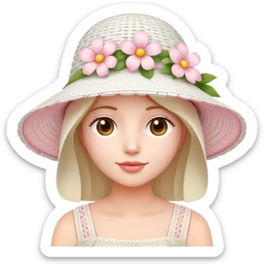 White Wicker white sun hat with light pink flowers sticker