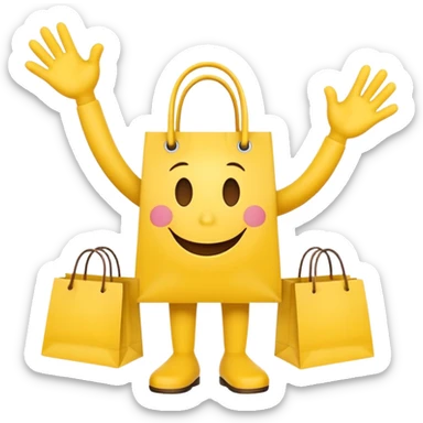 HAPPY SMILEY FACEWITH HANDS AND FEET EMOJI WITH SHOPPING BAGS IN EACH HAND sticker
