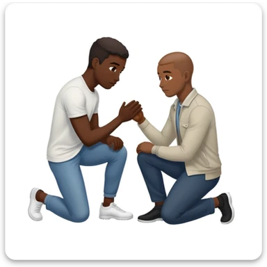 Black man kneeling down in front of white man, respectful gesture sticker