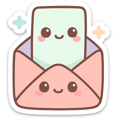 a letter being placed inside an envelope, kawaii cute style sticker