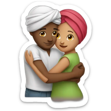 Boy with turban hugging his wife sticker