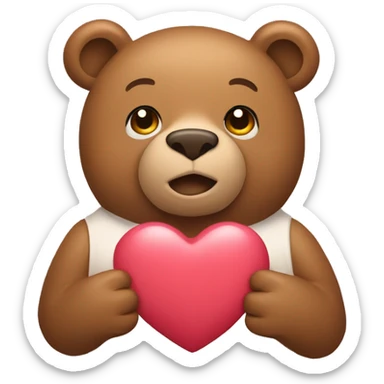 Light brown bear holding a heart sticker