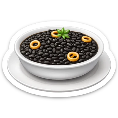 cinematic-realistic-black-risotto-dish-emoji,-showcasing-small ring pieces in black sauce -rendered-with-bold-textures-and-dynamic,-dramatic-lighting in a white plate sticker