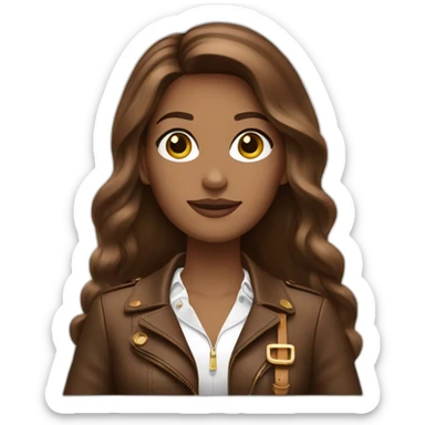 Withe woman brown êtes with long brown Hair and Vuitton bag sticker