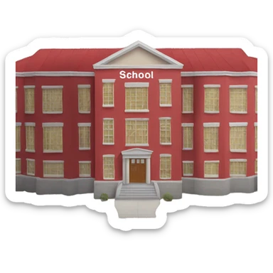 red school building with sign that says "school" sticker