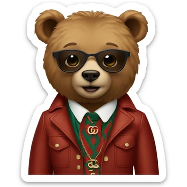 A bear wearing gucci sticker