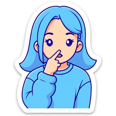 girl wearing pastel blue clothes with finger on lips making a quiet shh gesture sticker