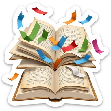 an open book with jumbled, backwards letters flying out, symbolizing bad grammar and writing sticker