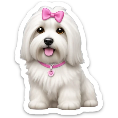 Long haired Coton de Tulear dog with pink harness and pink hair clip sticker