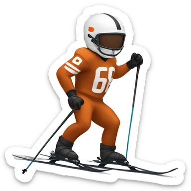 White Skier skiing wearing a browns football Jersey sticker