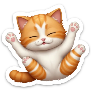 ginger and white small cat in funny positions upside down with eyes closed sticker