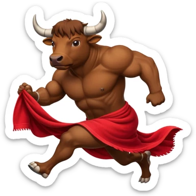 No more ephasis on the bull running past the red towel sticker