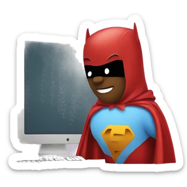 computer screen wearing a superhero cape sticker