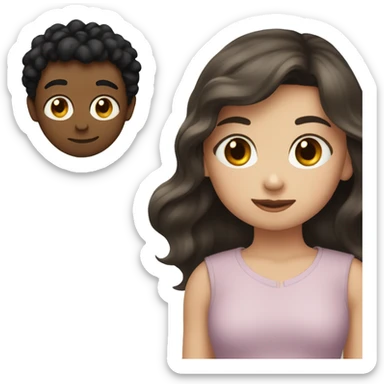 A girl with brown hair kisses a boy with black hair sticker