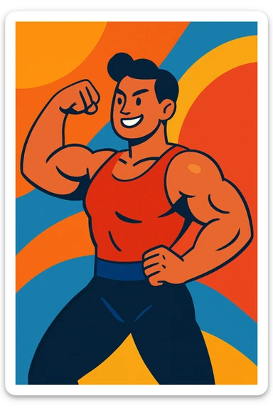 a strong person, muscular, confident, in a dynamic pose, modern illustration style sticker