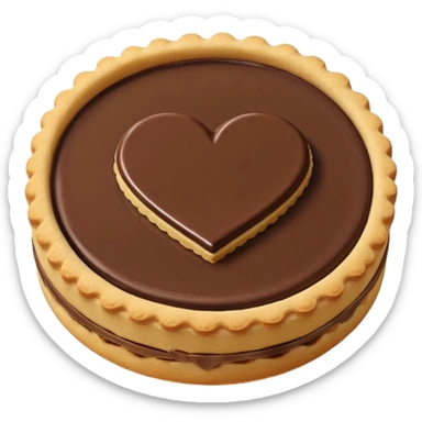 Il Nutella Biscuit è un biscotto rotondo, dorato, con bordo spesso e inciso. Al centro spicca un cuore di Nutella visibile, scuro e cremoso, incorniciato dalla frolla croccante. Elegante e invitante nella sua semplicità.
 sticker