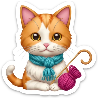 Cat knitting a tiny scarf sticker