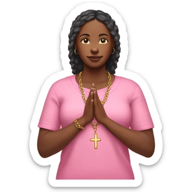 Black woman pink shirt praying with cross necklace in hands sticker
