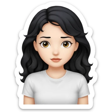 Beautiful girl,Black hair,wavy hair long hair,Black eyes, white T-shirt sticker