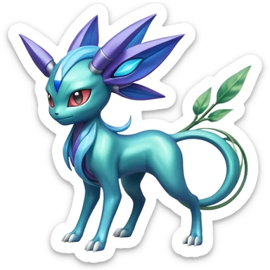 Futuristic elemental cool tough evil Suicune-Bayleaf-Celebi-Pokémon-Fakémon-hybrid-creature sticker