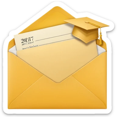 A simple emoji-style icon of a yellow manila envelope with subtle paper texture, clean edges, and a small graduation 2017 group-photo icon on the front, representing class memories and archived academic records. sticker