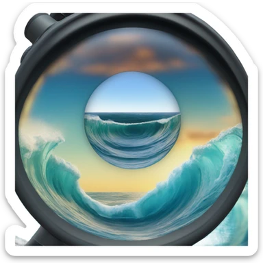 the ocean shown through binocular lens sticker