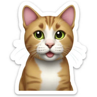 3 color cat, pink nose, black spot, short hair, light brown spot on beard, light green eyes sticker