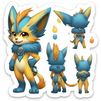 Anthro-Edgy-Cool-Blue-Yellow-Beige-Orange-Contrast-Colors-Fantasy-Fur-Sona-Chibi-Shiny-Fakémon-Hybrid full body sticker