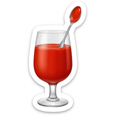 tomato puree in a glass glass transparent with one spoon floating above sticker