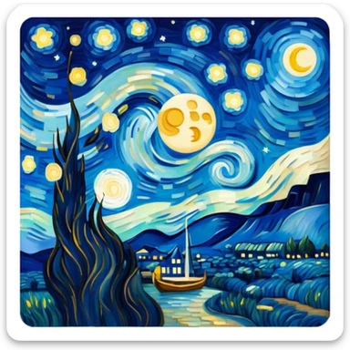 Van Gogh starry night moon sticker