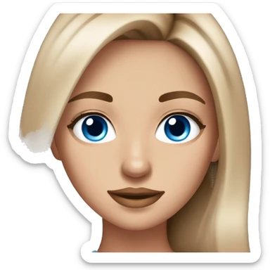 Beautiful tanned girl, long hair, brunette, Brown hair blue eyes, light pink lip color sticker