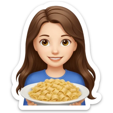 smiling white long brunette hair girl with hazel eyes with pasta sticker