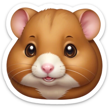 Cinematic Cute Brown Hamster Portrait Emoji, Head tilted playfully and inquisitively, featuring a glossy, rich brown coat with a delicate sheen, round, sparkling dark eyes filled with curiosity, Simplified yet irresistibly adorable features, highly detailed, glowing with a warm, friendly glow, high shine, affectionate and lively, stylized with a touch of whimsy, bright and endearing, soft glowing outline, capturing the essence of a mischievous yet loving hamster, so playful it feels like it could dash out of the screen and into your arms! sticker